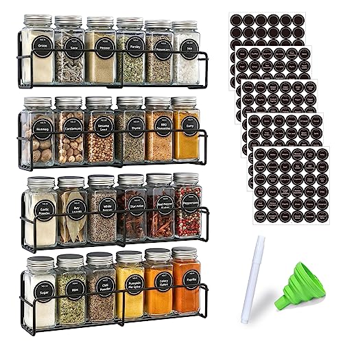 VITEVER Magnetic Spice Rack, 4 Pack, 24 Square Glass Jars with Lids, Quick-Find Pre-Printed Labels, Funnel, Space Saver, Refrigerator and Microwave Oven Organizer - My Kitchen Products