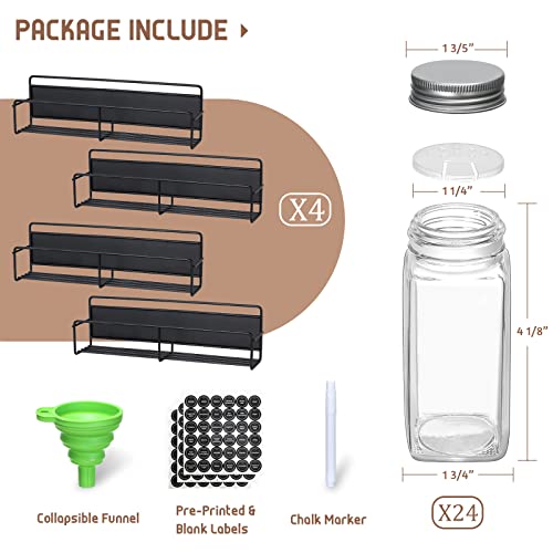 VITEVER Magnetic Spice Rack, 4 Pack, 24 Square Glass Jars with Lids, Quick-Find Pre-Printed Labels, Funnel, Space Saver, Refrigerator and Microwave Oven Organizer - My Kitchen Products