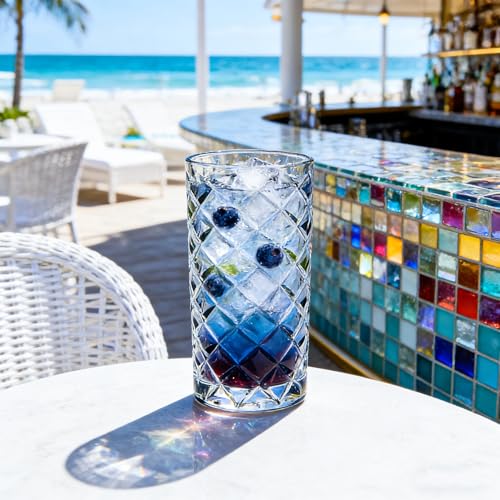 Vitrignis Crystal Highball Glasses Set Of 6-14 Ounce Diamond Cut Tom Collins Glasses - Textured Designer Glassware For Whiskey,Drinks, Water, Beer, Soda - My Kitchen Products