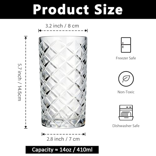 Vitrignis Crystal Highball Glasses Set Of 6-14 Ounce Diamond Cut Tom Collins Glasses - Textured Designer Glassware For Whiskey,Drinks, Water, Beer, Soda - My Kitchen Products