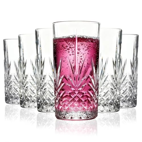 Vitrignis Tall Highball Glasses Set Of 6-14 Ounce Elegant Tom Collins