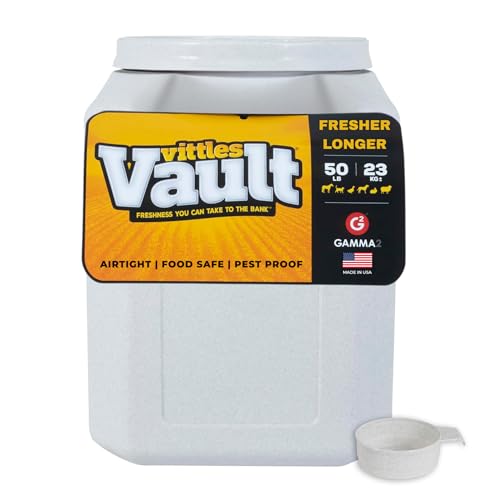 Vittles Vault Traditional Pet Food Storage Container For Dog Kibbles/Bird Seed/Oatmeal/Rice/Flour/Cereal, BPA Free Plastic, Sealed Airtight For Cat Food, Up To 50 lb, Made in USA, With Scoop, Gray - My Kitchen Products
