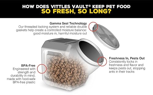 Vittles Vault Traditional Pet Food Storage Container For Dog Kibbles/Bird Seed/Oatmeal/Rice/Flour/Cereal, BPA Free Plastic, Sealed Airtight For Cat Food, Up To 50 lb, Made in USA, With Scoop, Gray - My Kitchen Products