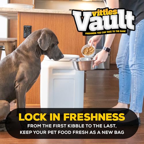 Vittles Vault Traditional Pet Food Storage Container For Dog Kibbles/Bird Seed/Oatmeal/Rice/Flour/Cereal, BPA Free Plastic, Sealed Airtight For Cat Food, Up To 50 lb, Made in USA, With Scoop, Gray - My Kitchen Products