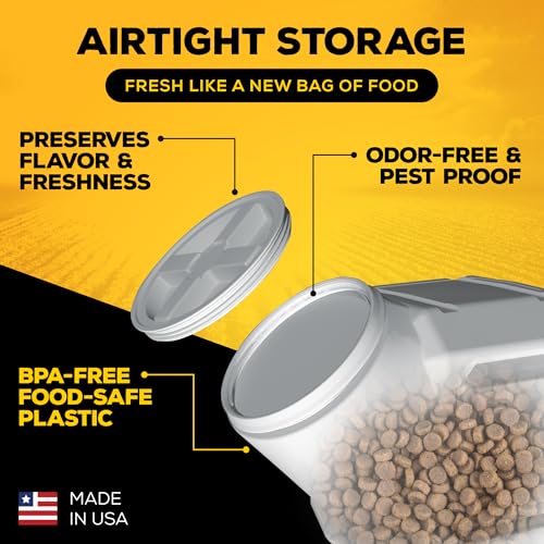 Vittles Vault Traditional Pet Food Storage Container For Dog Kibbles/Bird Seed/Oatmeal/Rice/Flour/Cereal, BPA Free Plastic, Sealed Airtight For Cat Food, Up To 50 lb, Made in USA, With Scoop, Gray - My Kitchen Products