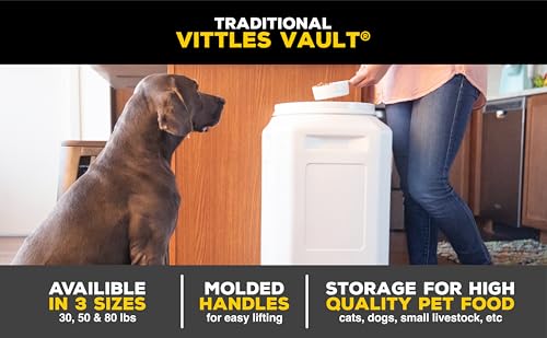 Vittles Vault Traditional Pet Food Storage Container For Dog Kibbles/Bird Seed/Oatmeal/Rice/Flour/Cereal, BPA Free Plastic, Sealed Airtight For Cat Food, Up To 50 lb, Made in USA, With Scoop, Gray - My Kitchen Products