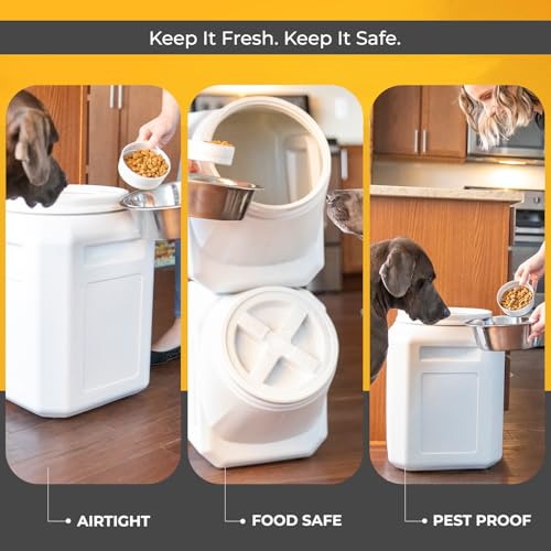 Vittles Vault Traditional Pet Food Storage Container For Dog Kibbles/Bird Seed/Oatmeal/Rice/Flour/Cereal, BPA Free Plastic, Sealed Airtight For Cat Food, Up To 50 lb, Made in USA, With Scoop, Gray - My Kitchen Products