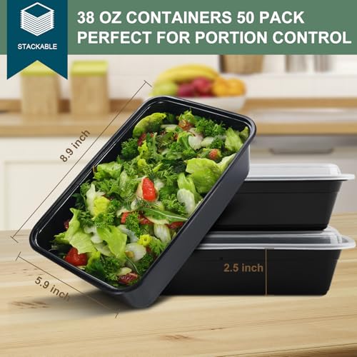 vivigu 50 Pack Meal Prep Containers 38 oz, Leakproof To Go Food Containers, Disposable & Reusable Food Prep Containers for Takeout, Food Storage Containers BPA-Free, Microwave/Dishwasher/Freezer Safe - My Kitchen Products