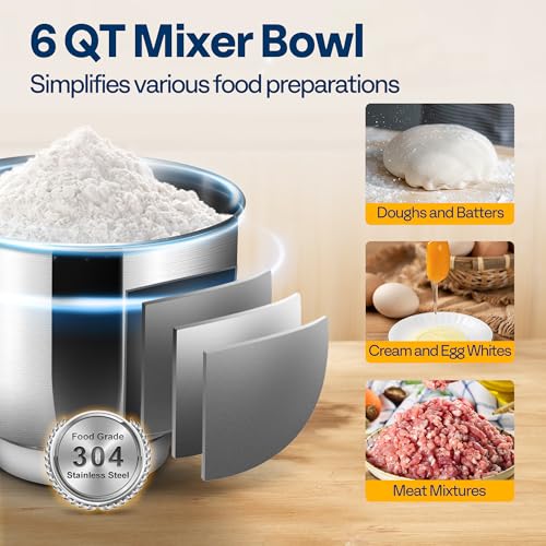 VIVOHOME 3-in-1 Stand Mixer, 6 Quart Electric Tilt-Head Kitchen Mixer with Bowl, Multifunctional Food Mixer with Meat Grinder and Blender Attachments, Dough Hook, Beater, and Whisk, Red - My Kitchen Products