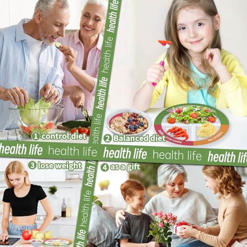 VIYNRAN 4 Pcs Portion Control Plates & Bowls Set (9 Inch), Self-Measuring for Weight Loss, Gastric Bypass, LapBand, Diabetes, & Healthy Diets, Divided Nutrition Plates for Adults & Children - My Kitchen Products