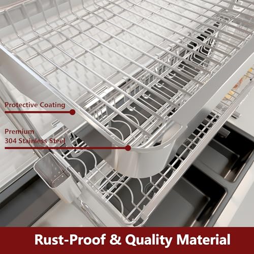 VNKZI Over Sink Dish Drying Rack, 3 Tier Full Stainless Steel Storage Adjustable Length (25.98'' to 36.61'') Kitchen Rack, Multifunctional Expandable Counter Organizer, Space Saver Dish Rack - My Kitchen Products