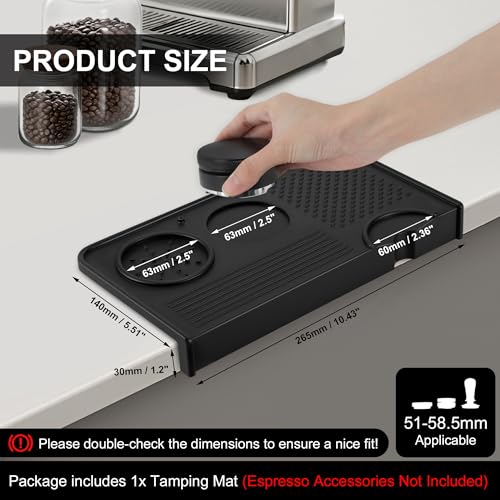VOCOSTE Espresso Tamping Mat, Non-Slip, Prevents Portafilters from Damaging the Counter, Silicone 10.43"x5.51" Coffee Tamper Mat for Barista Espresso Machine Accessories, Black - My Kitchen Products