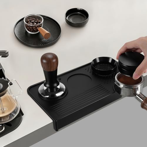 VOCOSTE Espresso Tamping Mat, Non-Slip, Prevents Portafilters from Damaging the Counter, Silicone 10.43"x5.51" Coffee Tamper Mat for Barista Espresso Machine Accessories, Black - My Kitchen Products