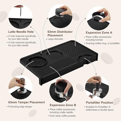 VOCOSTE Espresso Tamping Mat, Non-Slip, Prevents Portafilters from Damaging the Counter, Silicone 10.43"x5.51" Coffee Tamper Mat for Barista Espresso Machine Accessories, Black - My Kitchen Products