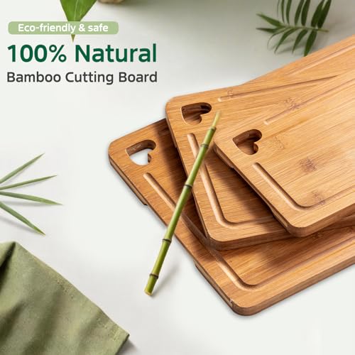 Vocvee Bamboo Cutting Boards for Kitchen(Set of 3), Wood Cutting Board with Wood Storage Stand, Charcuterie & Chopping Board for Vegetables and Meat, with Deep Juice Groove, Ideal Kitchen Gifts - My Kitchen Products