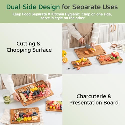 Vocvee Bamboo Cutting Boards for Kitchen(Set of 3), Wood Cutting Board with Wood Storage Stand, Charcuterie & Chopping Board for Vegetables and Meat, with Deep Juice Groove, Ideal Kitchen Gifts - My Kitchen Products