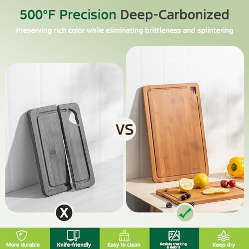 Vocvee Bamboo Cutting Boards for Kitchen(Set of 3), Wood Cutting Board with Wood Storage Stand, Charcuterie & Chopping Board for Vegetables and Meat, with Deep Juice Groove, Ideal Kitchen Gifts - My Kitchen Products