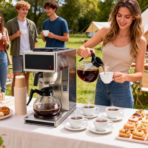 VONCI 1610W Commercial Coffee Maker, 12 Cup Drip Coffee Machine, 2 Glass Carafes and 2 Warmers, Stainless Steel Housing & Funnel, Industrial Coffee Maker for Offices, Hotels, Home - My Kitchen Products