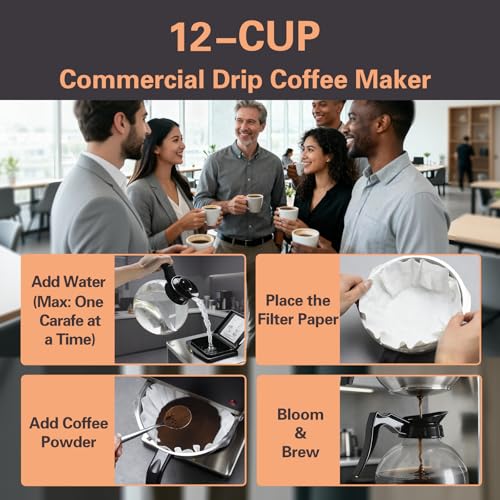 VONCI 1610W Commercial Coffee Maker, 12 Cup Drip Coffee Machine, 2 Glass Carafes and 2 Warmers, Stainless Steel Housing & Funnel, Industrial Coffee Maker for Offices, Hotels, Home - My Kitchen Products