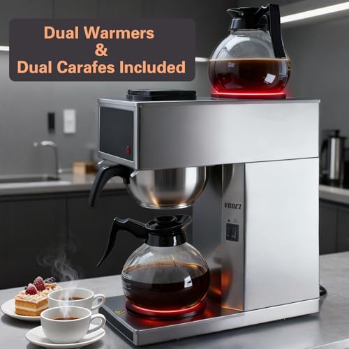 VONCI 1610W Commercial Coffee Maker, 12 Cup Drip Coffee Machine, 2 Glass Carafes and 2 Warmers, Stainless Steel Housing & Funnel, Industrial Coffee Maker for Offices, Hotels, Home - My Kitchen Products