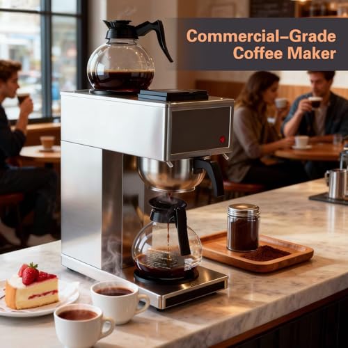 VONCI 1610W Commercial Coffee Maker, 12 Cup Drip Coffee Machine, 2 Glass Carafes and 2 Warmers, Stainless Steel Housing & Funnel, Industrial Coffee Maker for Offices, Hotels, Home - My Kitchen Products