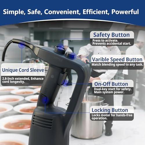 VONCI 750W Commercial Immersion Blender, Extra Heavy Duty Hand Blender with Variable Speed 8000-19000RPM, Handheld Stick Mixer with 20" SUS 304 Shaft, Commercial Emulsifier for Restaurant Kitchen. - My Kitchen Products