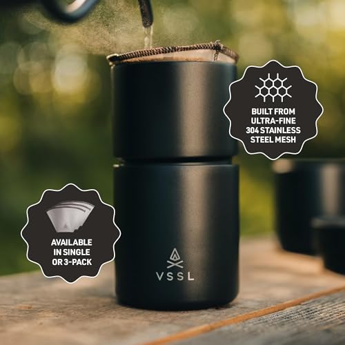 VSSL – Nest 1 Reusable Coffee Filter | Stainless Steel Mesh Filter | Pour Over Filters for Camping | Sustainable & Eco-Friendly Coffee Gear | Compact, Durable & Adventure Ready | Pack of 3 - My Kitchen Products