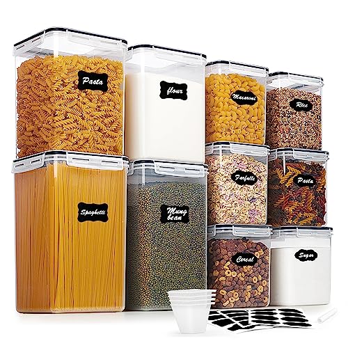 Vtopmart 10 PCS Flour and Sugar Storage Container, Large Airtight Food Canisters with Lids for Kitchen, Pantry Organization, BPA Free, Black - My Kitchen Products