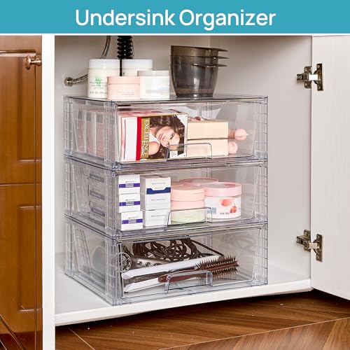 Vtopmart 2 Pack Large Stackable Storage Drawers,Easily Assemble Clear Acrylic Bathroom Closet Undersink Organizers,Plastic Storage Bins for Cabinet,Kitchen Pantry,Medicine Organization - My Kitchen Products