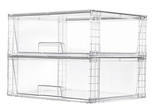 Vtopmart 2 Pack Large Stackable Storage Drawers,Easily Assemble Clear Acrylic Bathroom Closet Undersink Organizers,Plastic Storage Bins for Cabinet,Kitchen Pantry,Medicine Organization - My Kitchen Products