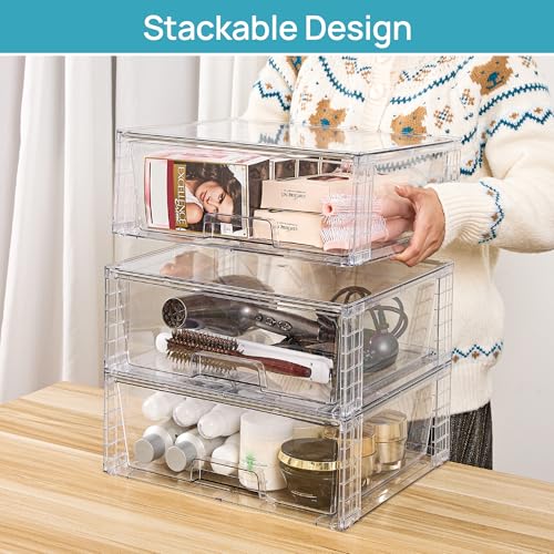 Vtopmart 2 Pack Large Stackable Storage Drawers,Easily Assemble Clear Acrylic Bathroom Closet Undersink Organizers,Plastic Storage Bins for Cabinet,Kitchen Pantry,Medicine Organization - My Kitchen Products