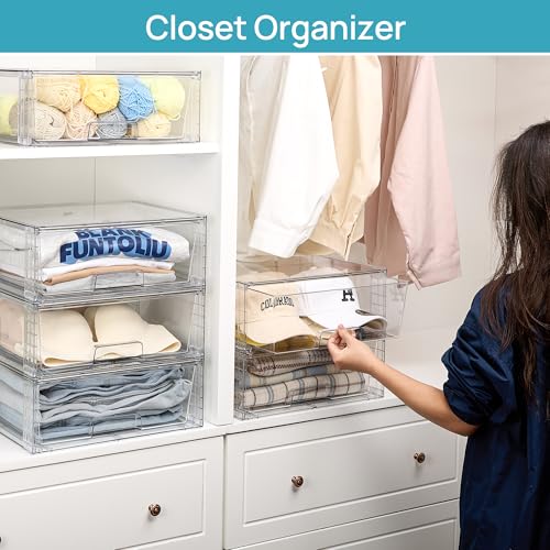 Vtopmart 2 Pack Large Stackable Storage Drawers,Easily Assemble Clear Acrylic Bathroom Closet Undersink Organizers,Plastic Storage Bins for Cabinet,Kitchen Pantry,Medicine Organization - My Kitchen Products