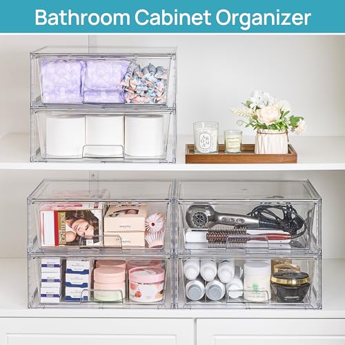 Vtopmart 2 Pack Large Stackable Storage Drawers,Easily Assemble Clear Acrylic Bathroom Closet Undersink Organizers,Plastic Storage Bins for Cabinet,Kitchen Pantry,Medicine Organization - My Kitchen Products