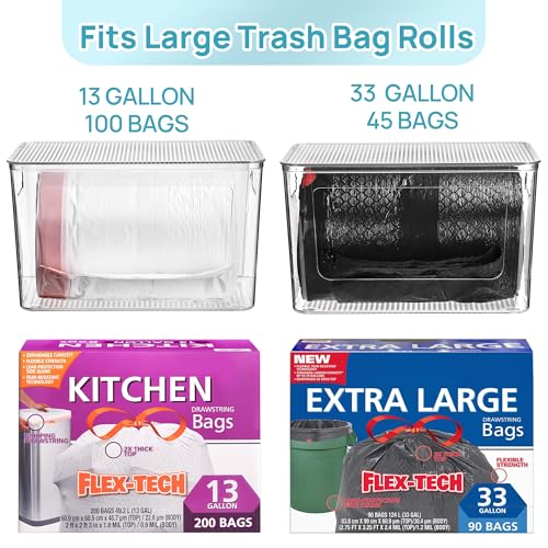 Vtopmart 2 Pack Trash Bag Holder, Stackable Garbage Bag Dispenser for 13/30/33 Gallon Bags, Clear Organizer Bins for Under Kitchen Sink, Laundry Room Organization and Storage - My Kitchen Products