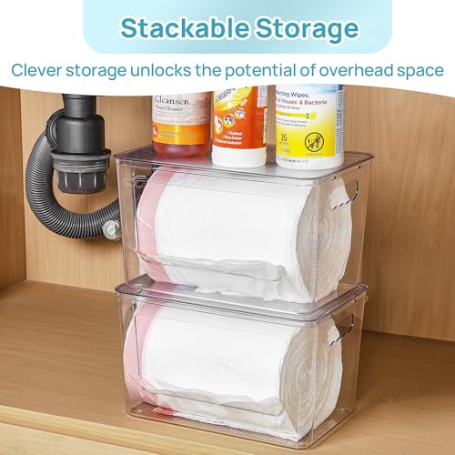 Vtopmart 2 Pack Trash Bag Holder, Stackable Garbage Bag Dispenser for 13/30/33 Gallon Bags, Clear Organizer Bins for Under Kitchen Sink, Laundry Room Organization and Storage - My Kitchen Products