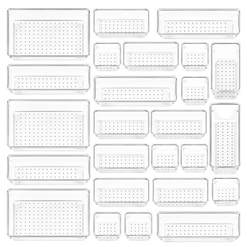 Vtopmart 25 PCS Clear Plastic Drawer Organizers Set, 4-Size Versatile Bathroom and Vanity Drawer Organizer Trays, Storage Bins for Makeup, Bedroom, Kitchen Gadgets Utensils and Office - My Kitchen Products