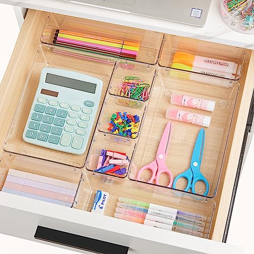 Vtopmart 25 PCS Clear Plastic Drawer Organizers Set, 4-Size Versatile Bathroom and Vanity Drawer Organizer Trays, Storage Bins for Makeup, Bedroom, Kitchen Gadgets Utensils and Office - My Kitchen Products