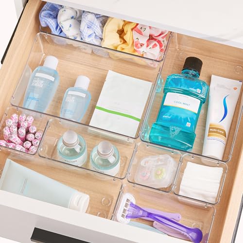 Vtopmart 25 PCS Clear Plastic Drawer Organizers Set, 4-Size Versatile Bathroom and Vanity Drawer Organizer Trays, Storage Bins for Makeup, Bedroom, Kitchen Gadgets Utensils and Office - My Kitchen Products