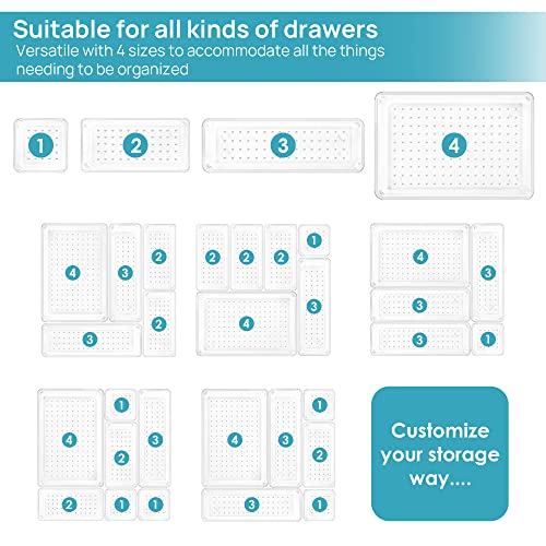 Vtopmart 25 PCS Clear Plastic Drawer Organizers Set, 4-Size Versatile Bathroom and Vanity Drawer Organizer Trays, Storage Bins for Makeup, Bedroom, Kitchen Gadgets Utensils and Office - My Kitchen Products