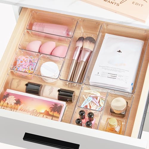 Vtopmart 25 PCS Clear Plastic Drawer Organizers Set, 4-Size Versatile Bathroom and Vanity Drawer Organizer Trays, Storage Bins for Makeup, Bedroom, Kitchen Gadgets Utensils and Office - My Kitchen Products