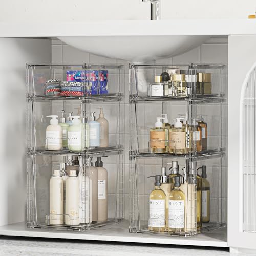 Vtopmart 3 Pack Clear Stackable Storage Drawers,Easy to Assemble Bathroom Organizers and Storage with handles,Plastic Drawers for Kitchen Pantry,Cabinet,Under Sink Organization - My Kitchen Products