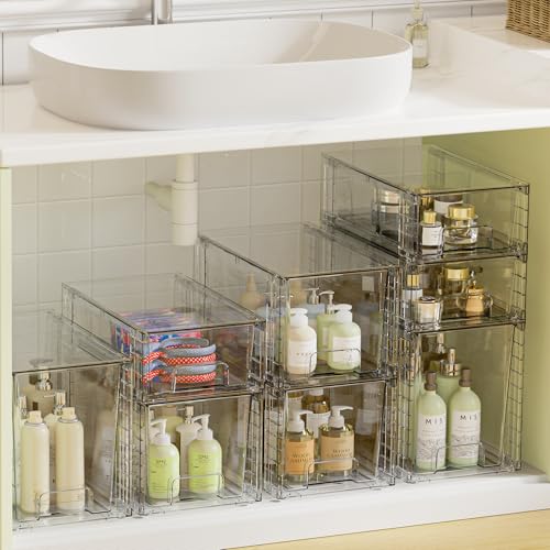 Vtopmart 3 Pack Clear Stackable Storage Drawers,Easy to Assemble Bathroom Organizers and Storage with handles,Plastic Drawers for Kitchen Pantry,Cabinet,Under Sink Organization - My Kitchen Products