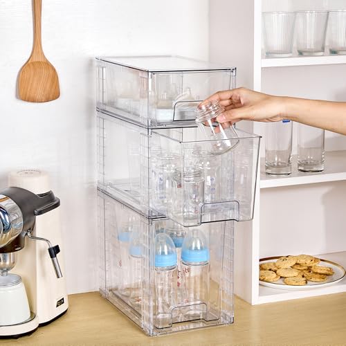 Vtopmart 3 Pack Clear Stackable Storage Drawers,Easy to Assemble Bathroom Organizers and Storage with handles,Plastic Drawers for Kitchen Pantry,Cabinet,Under Sink Organization - My Kitchen Products