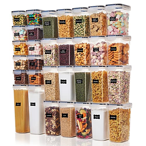 Vtopmart 32pcs Airtight Food Storage Containers Set, BPA Free Plastic Kitchen and Pantry Organization Canisters with Lids for Cereal, Dry Food, Flour and Sugar, Includes 32 Labels - My Kitchen Products