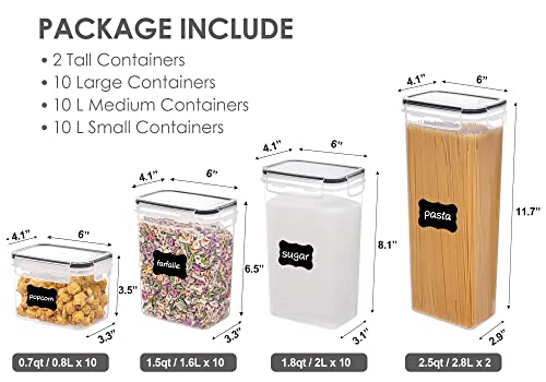 Vtopmart 32pcs Airtight Food Storage Containers Set, BPA Free Plastic Kitchen and Pantry Organization Canisters with Lids for Cereal, Dry Food, Flour and Sugar, Includes 32 Labels - My Kitchen Products