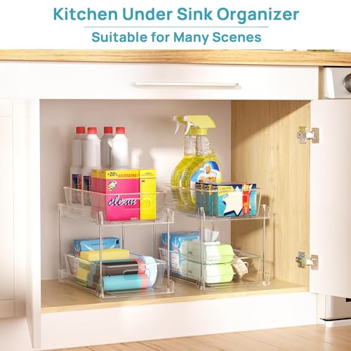 Vtopmart 4 Pack Bathroom Under Sink Organizers Organizer, 2 Tier Clear Pull-Out Organization (S-Standard) - My Kitchen Products