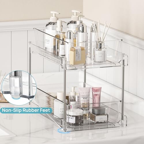 Vtopmart 4 Pack Bathroom Under Sink Organizers Organizer, 2 Tier Clear Pull-Out Organization (S-Standard) - My Kitchen Products