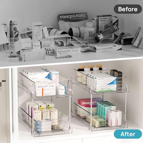 Vtopmart 4 Pack Bathroom Under Sink Organizers Organizer, 2 Tier Clear Pull-Out Organization (S-Standard) - My Kitchen Products