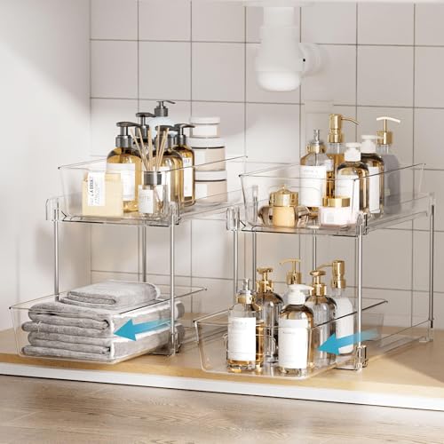 Vtopmart 4 Pack Bathroom Under Sink Organizers Organizer, 2 Tier Clear Pull-Out Organization (S-Standard) - My Kitchen Products