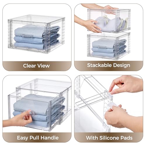 Vtopmart 4 Pack Clear Stackable Storage Drawers 15QT, Easily Assemble Closet Organizers,Plastic Storage Bins for Bathroom,Cabinet,Kitchen Pantry,Under Sink Organization(Medium) - My Kitchen Products